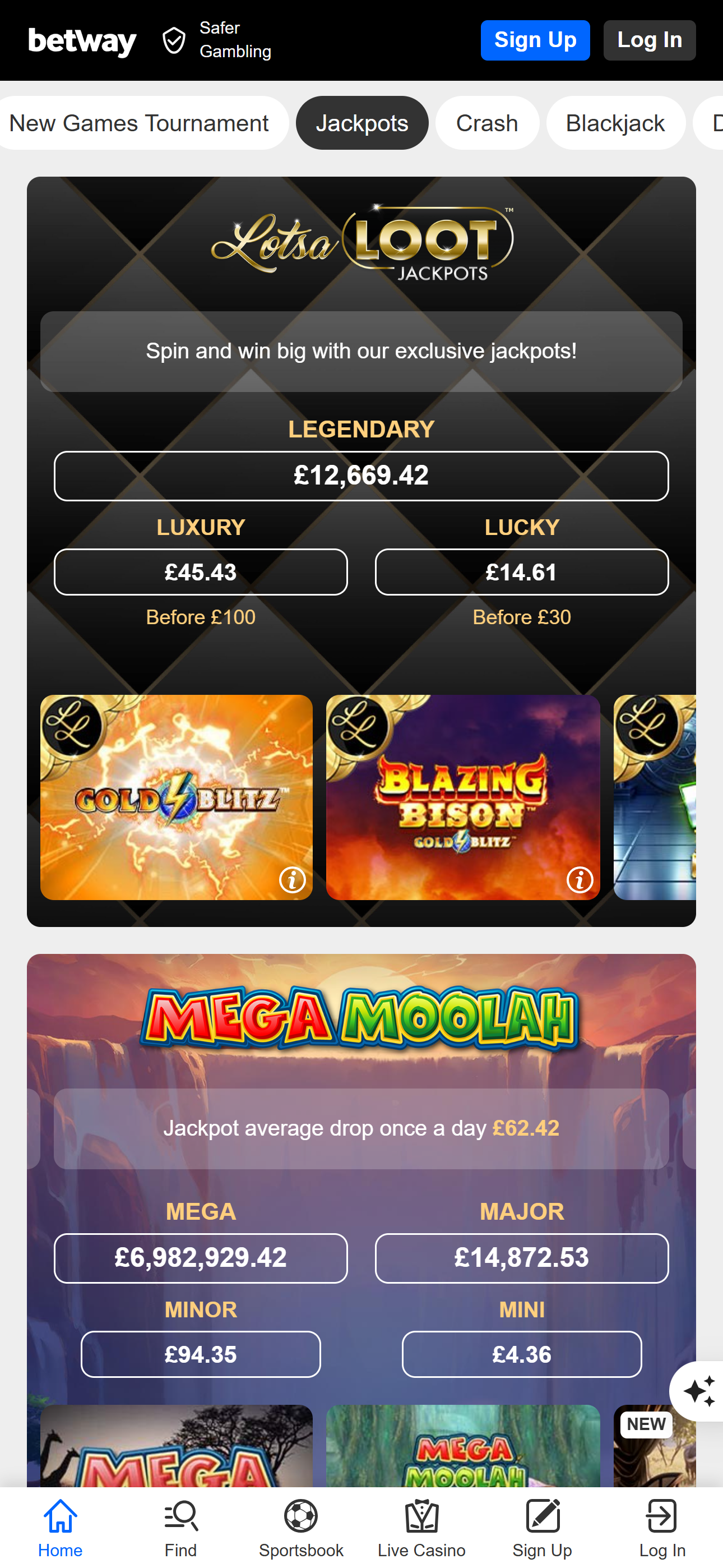 betway app jackpots