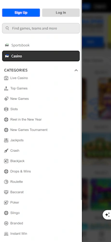 betway app casino menu