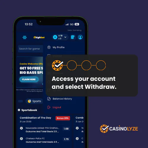 highbet withdrawal process step 1