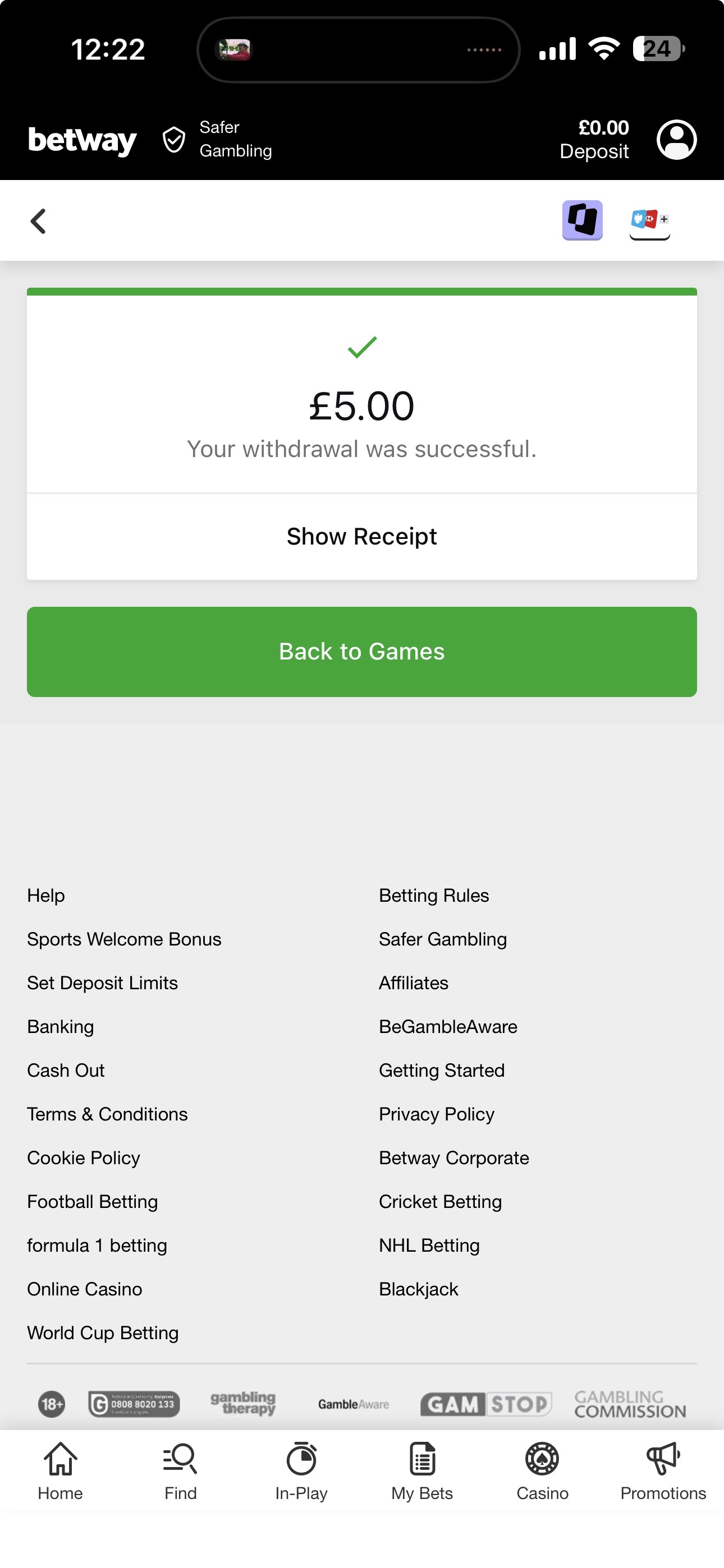Betway Withdrawal Request 