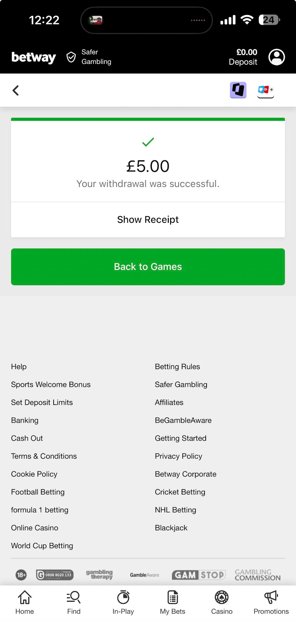 Betway Withdrawal Request 
