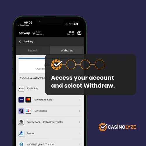 betway withdrawal process step 1