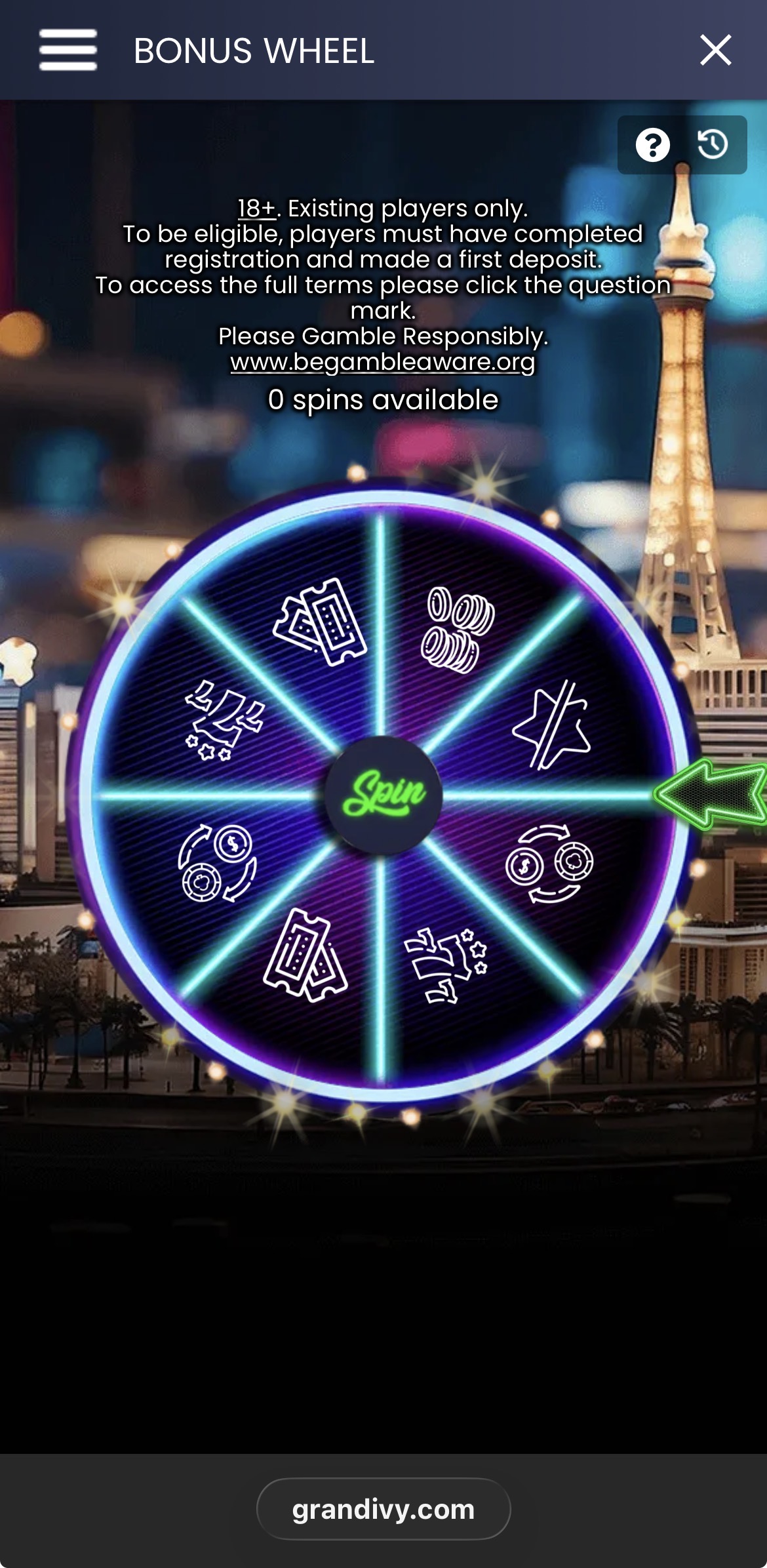 Grand Ivy Casino Bonus Wheel