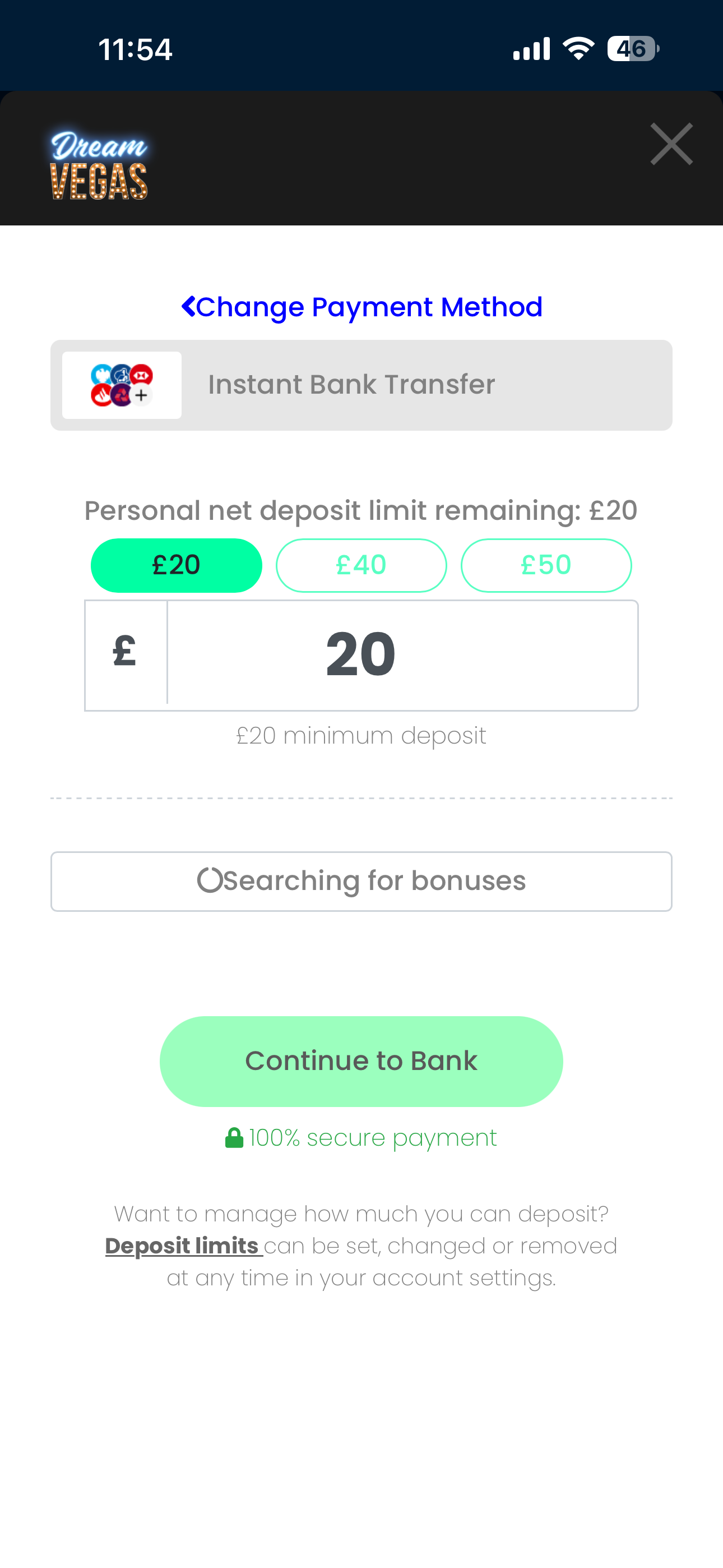 dream vegas instant bank transfer deposit issue 