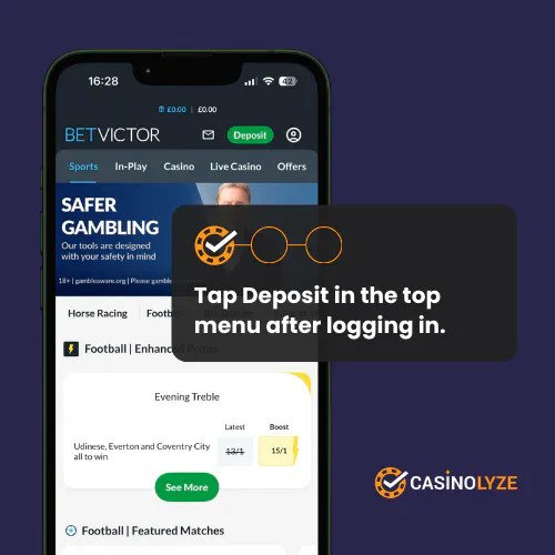 betvictor deposit process step 1