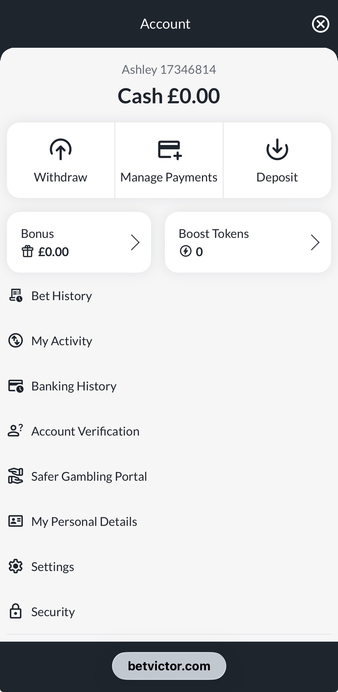 BetVictor Account
