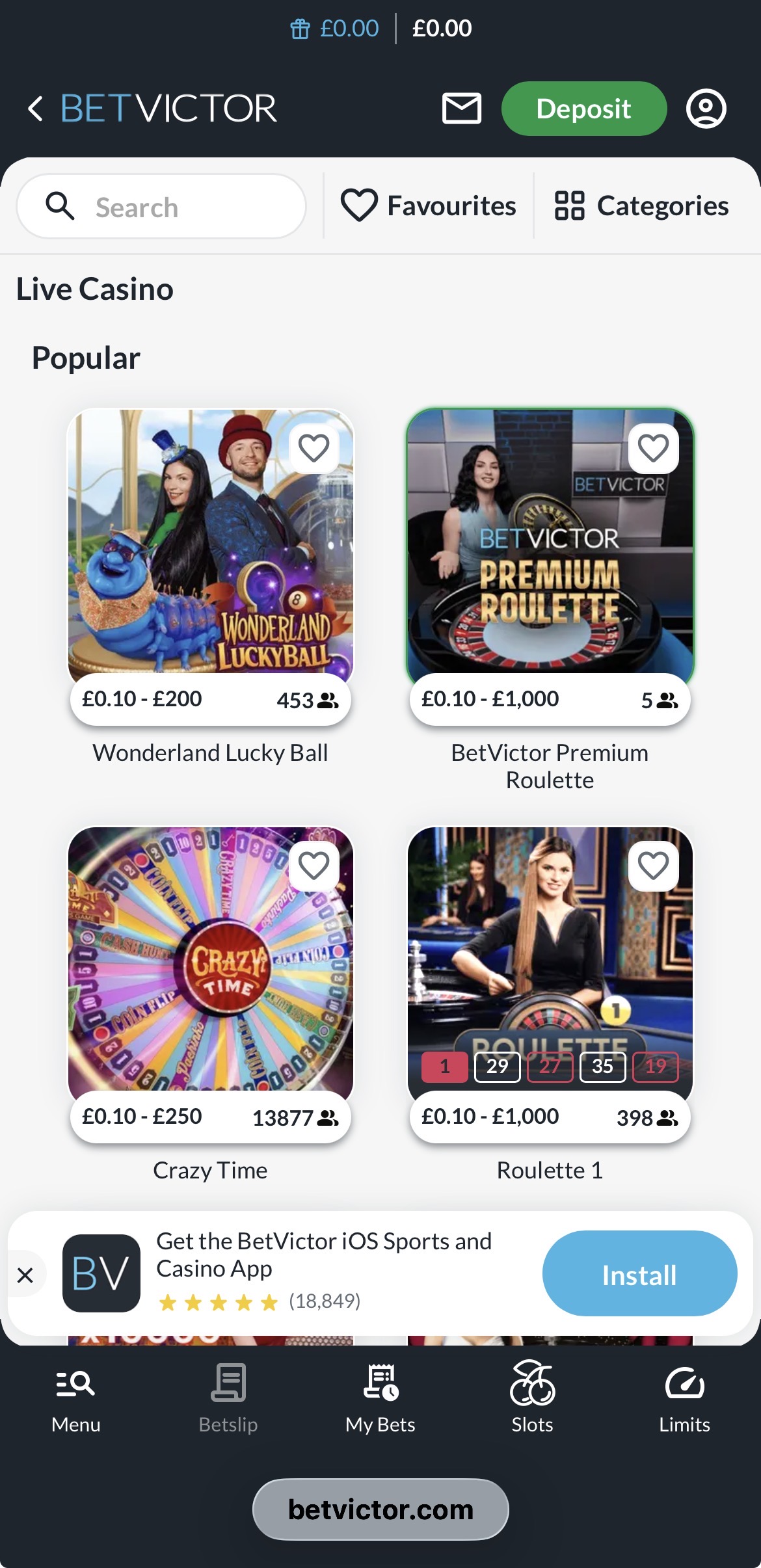 BetVictor Live Casino