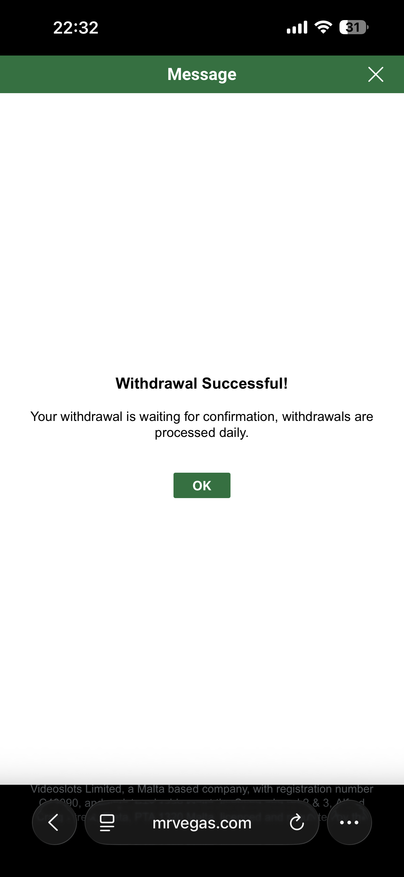 Mr Vegas Withdraw Test Apple Pay 8/2