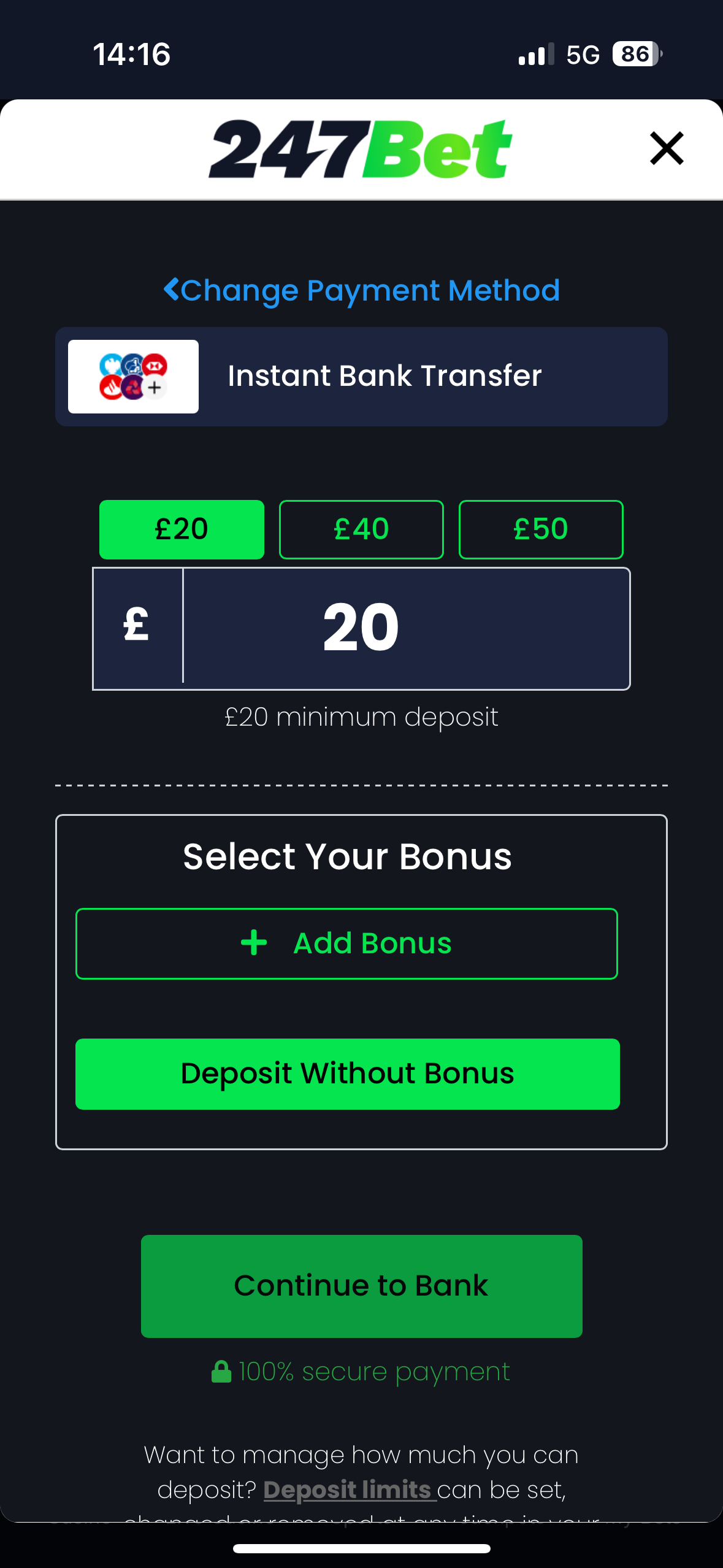 247bet deposit issue with instant bank transfer