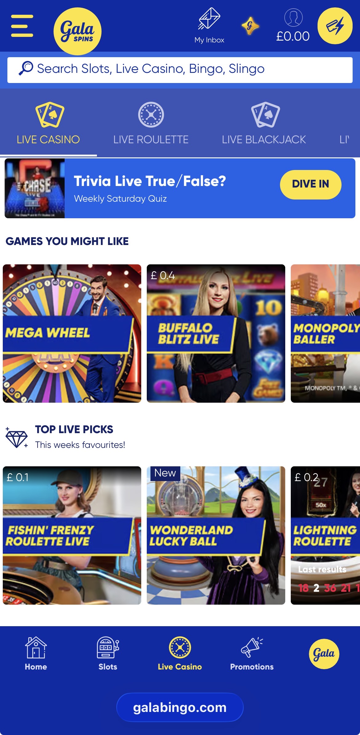 Gala Spins Live Casino