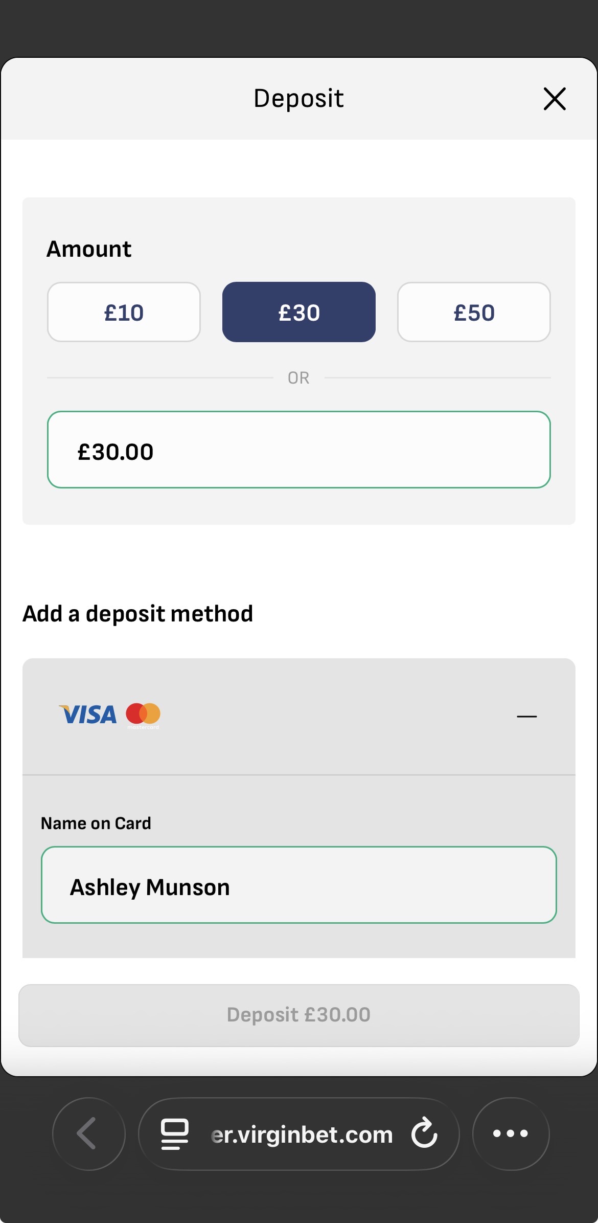 Virgin Bet Deposit