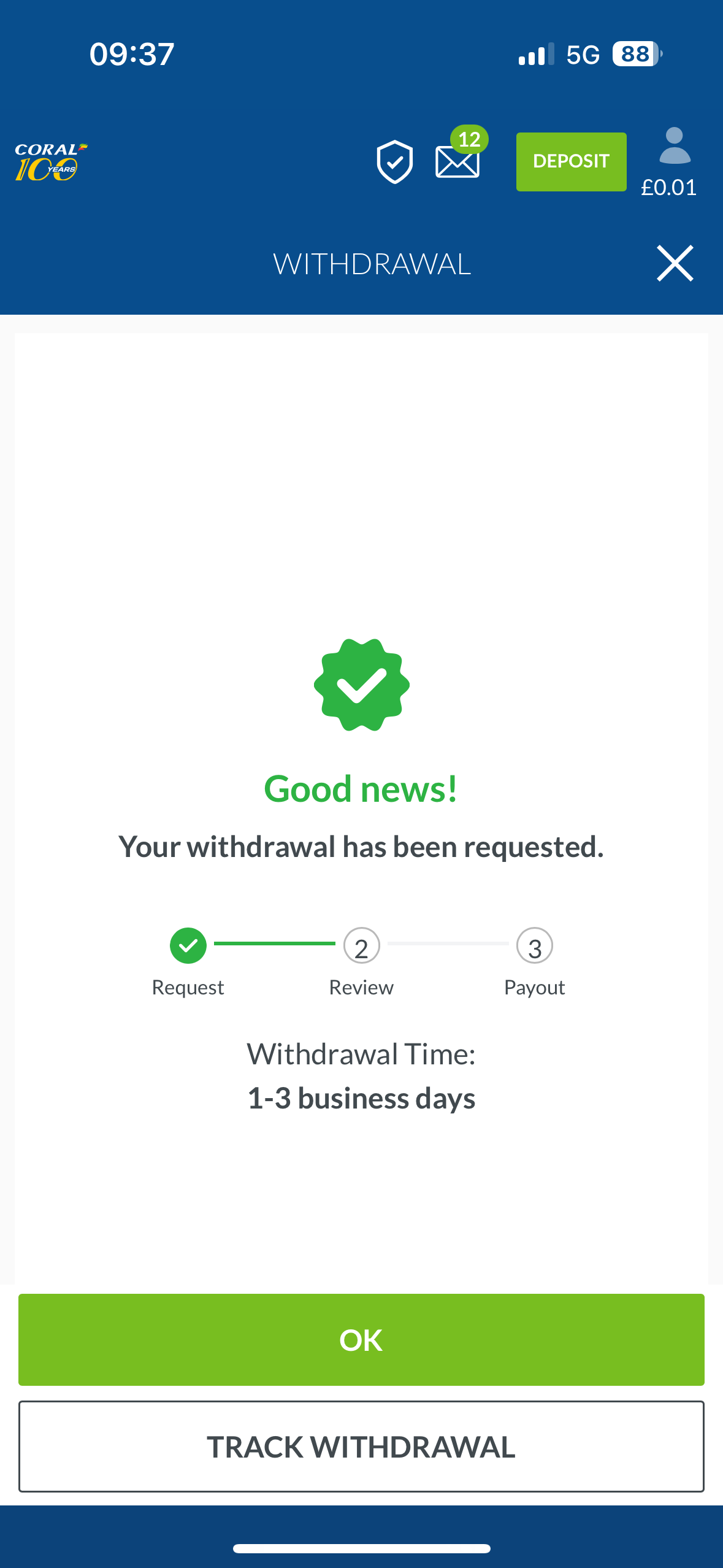 apple pay withdrawal test at coral: request