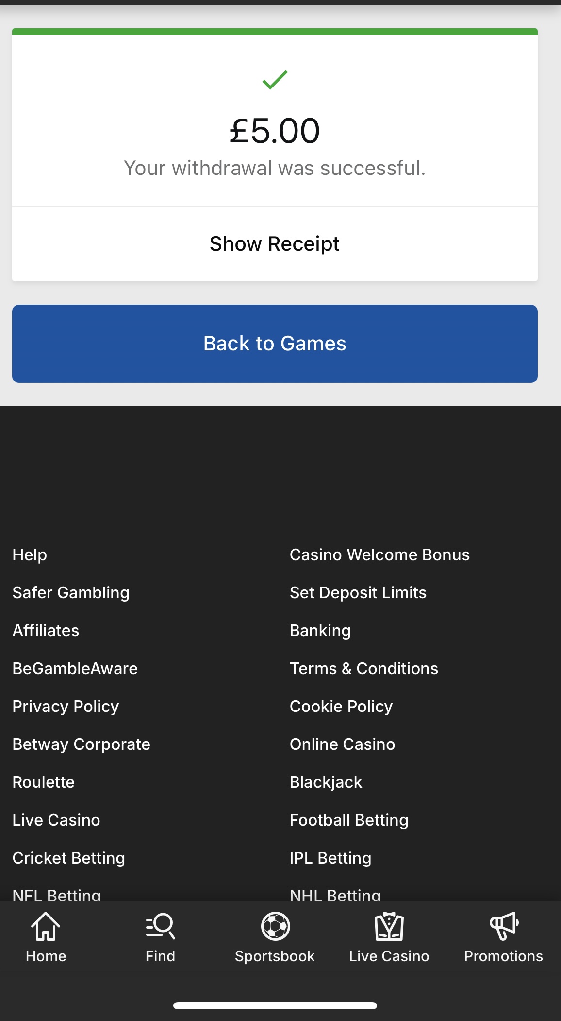 apple pay withdrawal test at betway: request