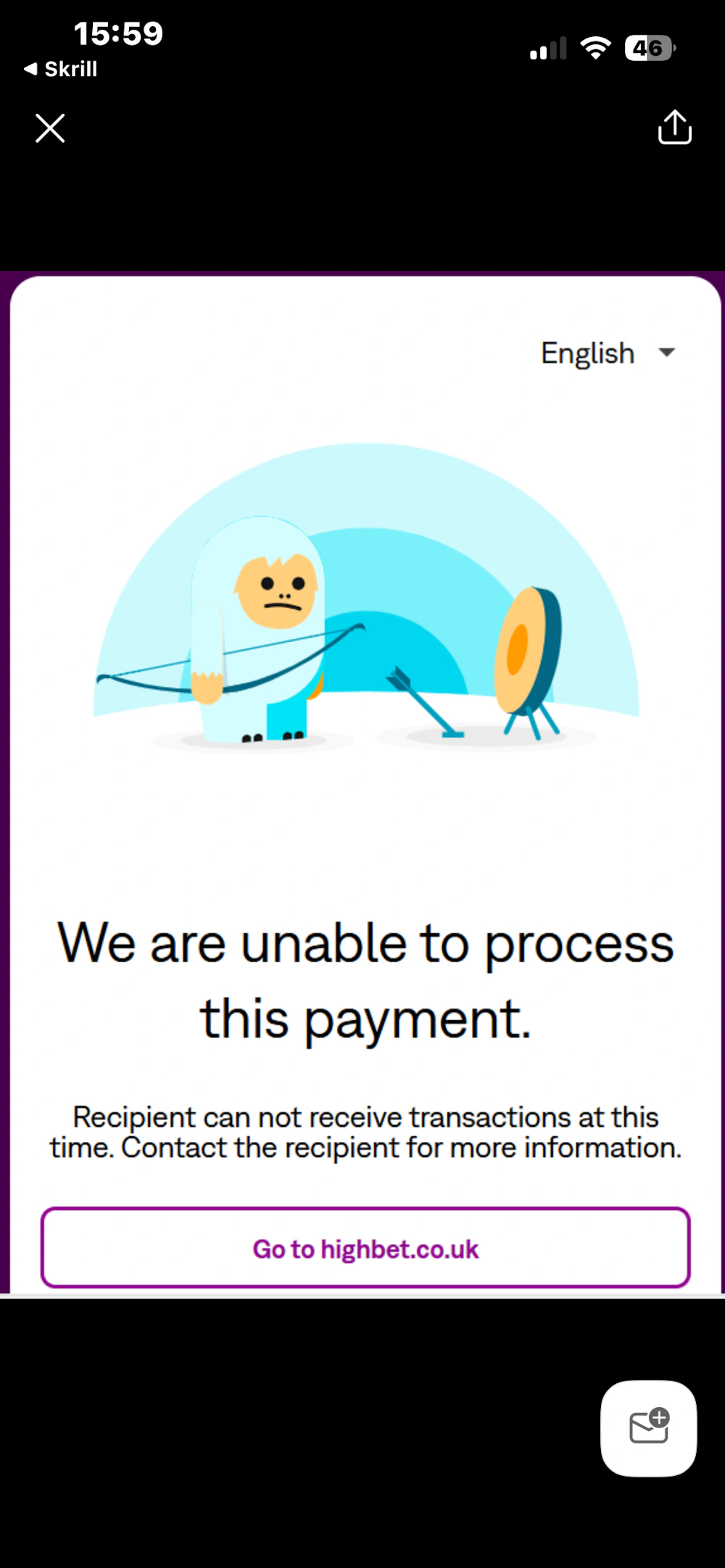 skrill issue at highbet browser 