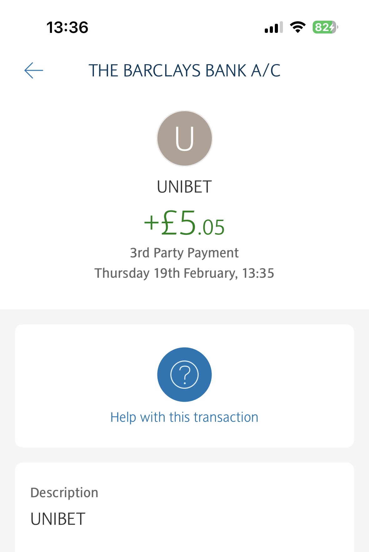 instant bank transfer test completed at unibet