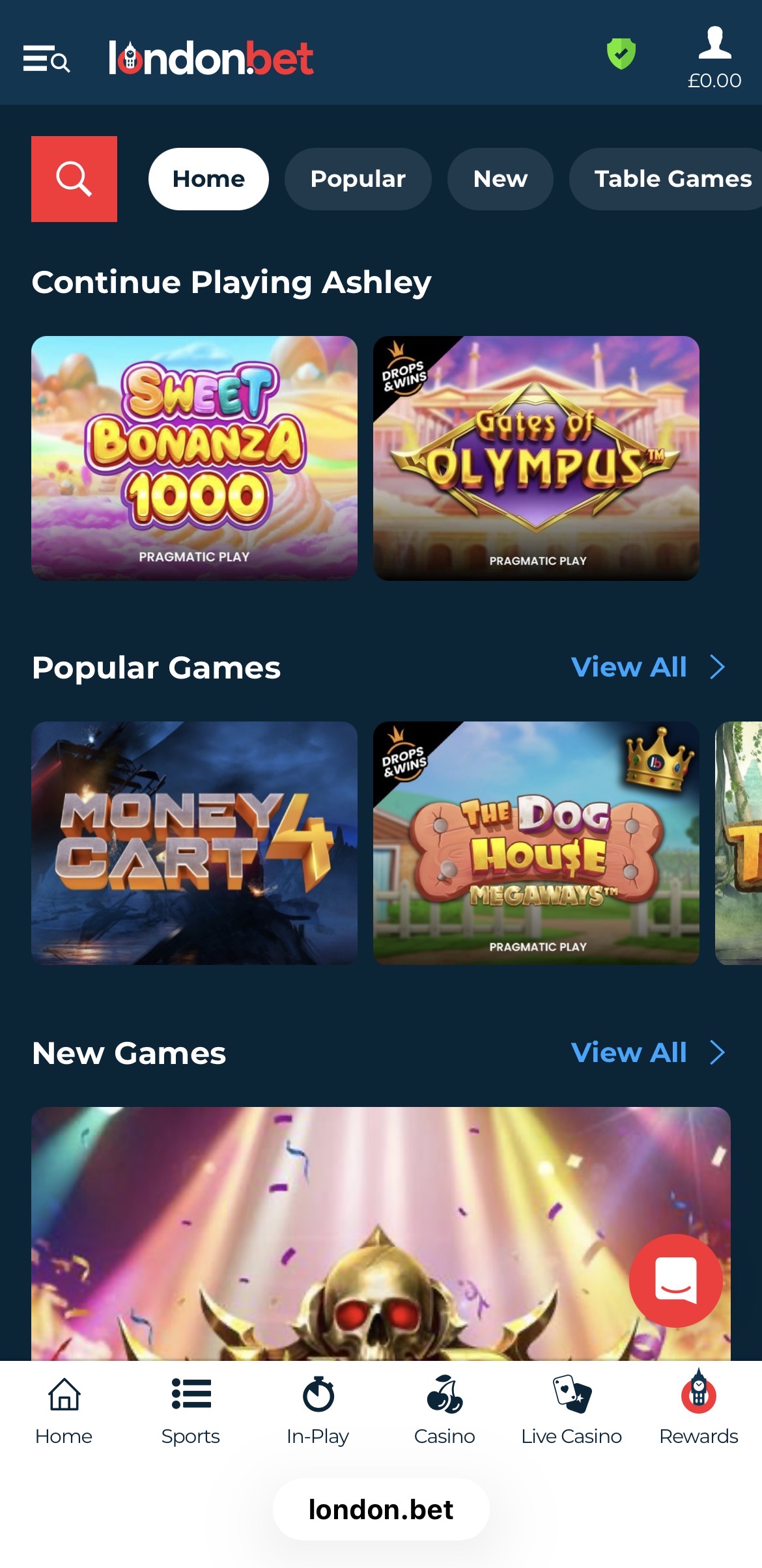London Bet Game Lobby