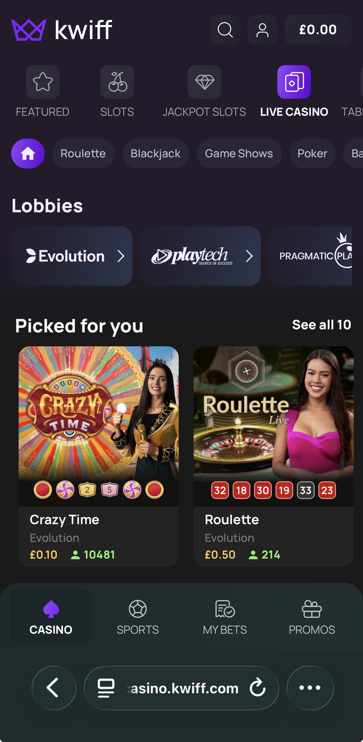Kwiff Live Casino