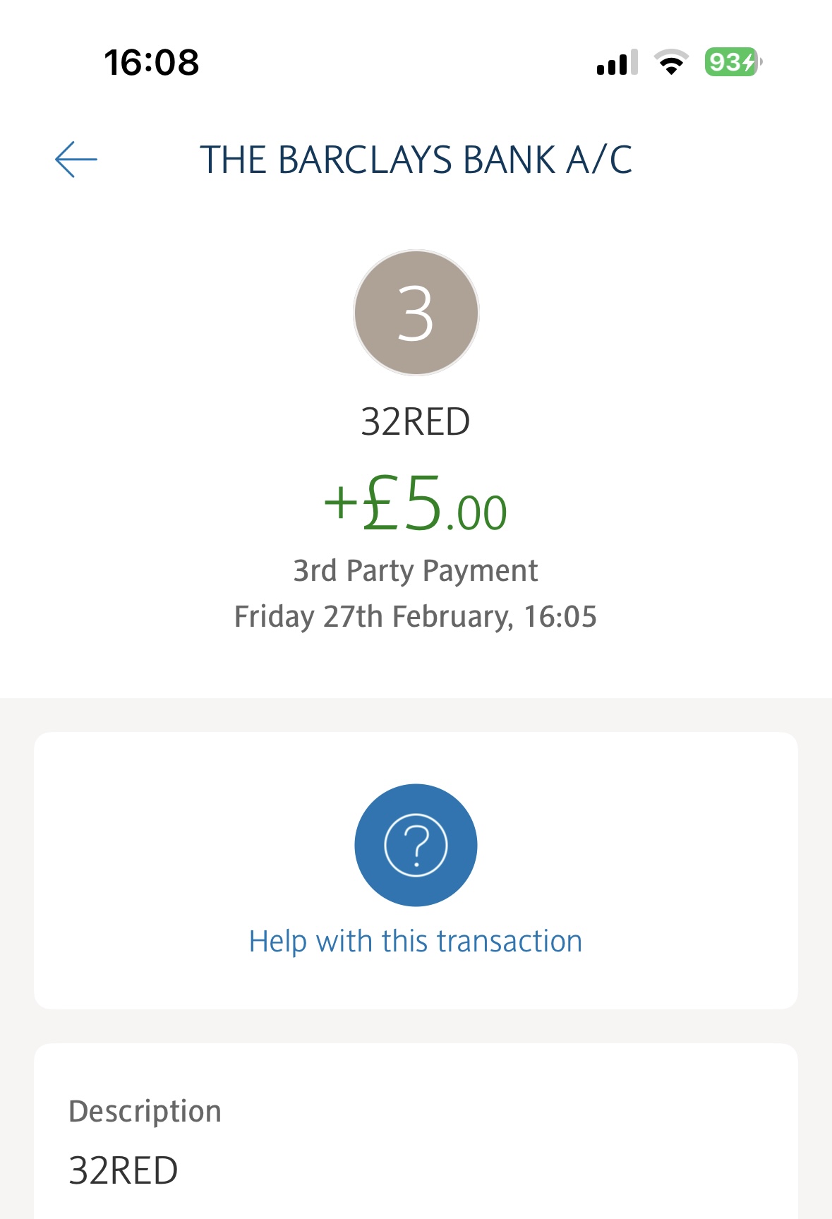 32red instant bank transfer withdrawal test completd