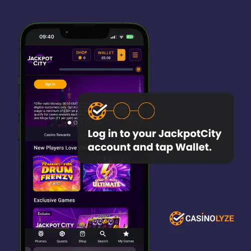jackpotcity deposit process step 1