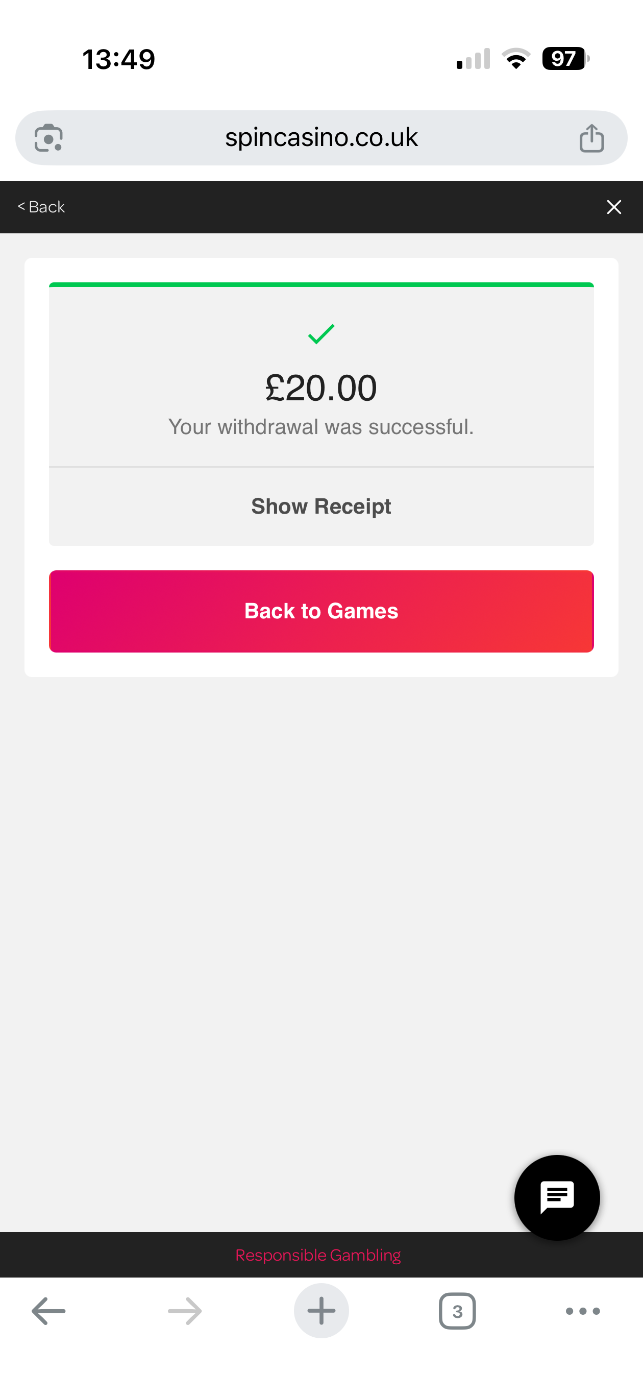 spin casino withdrawal test request