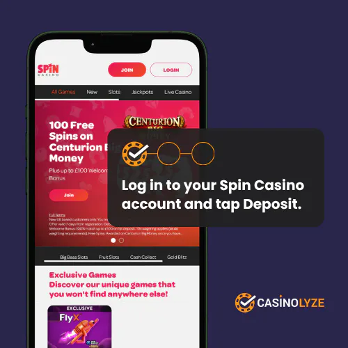 spin casino deposit process step 1