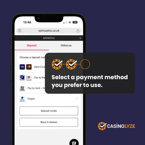 spin casino deposit process step 2