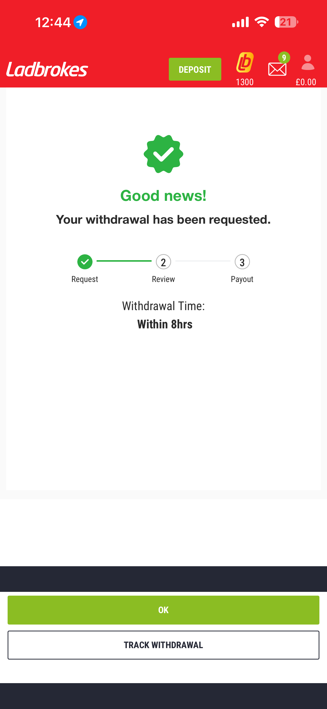 Ladbrokes PaysafeCard Request