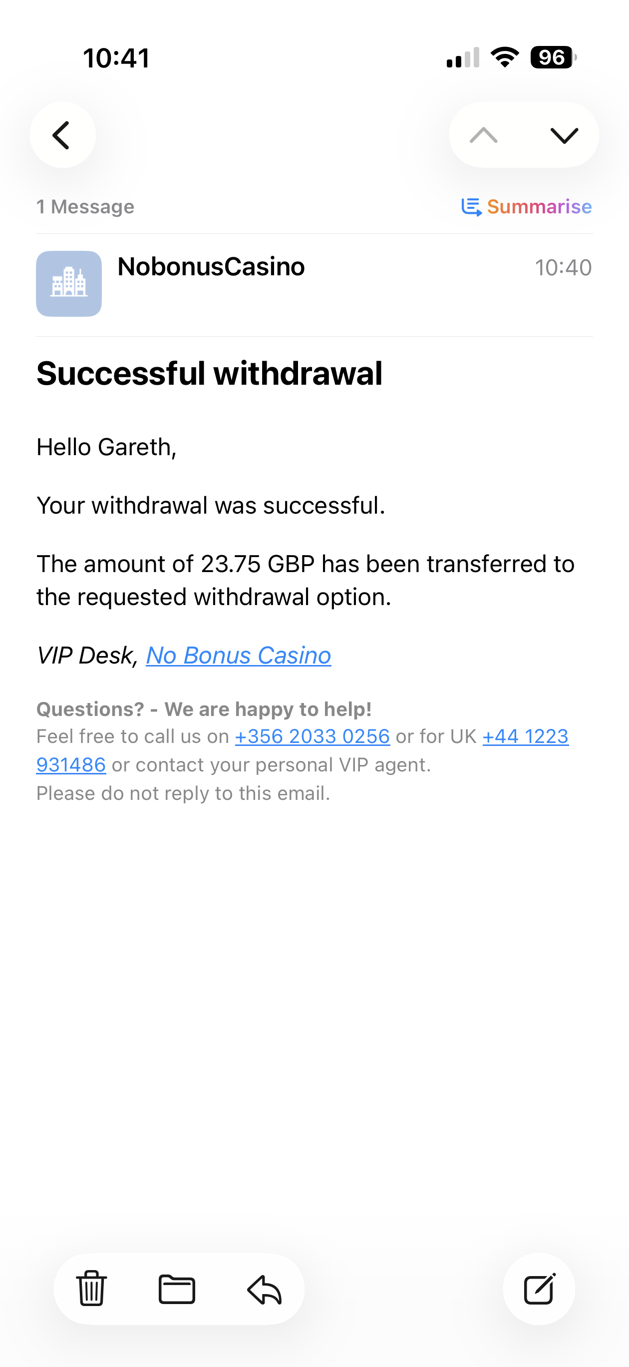 no bonus casino withdrawal test completed with visa