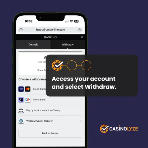 hippodrome online casino withdrawal process step 1
