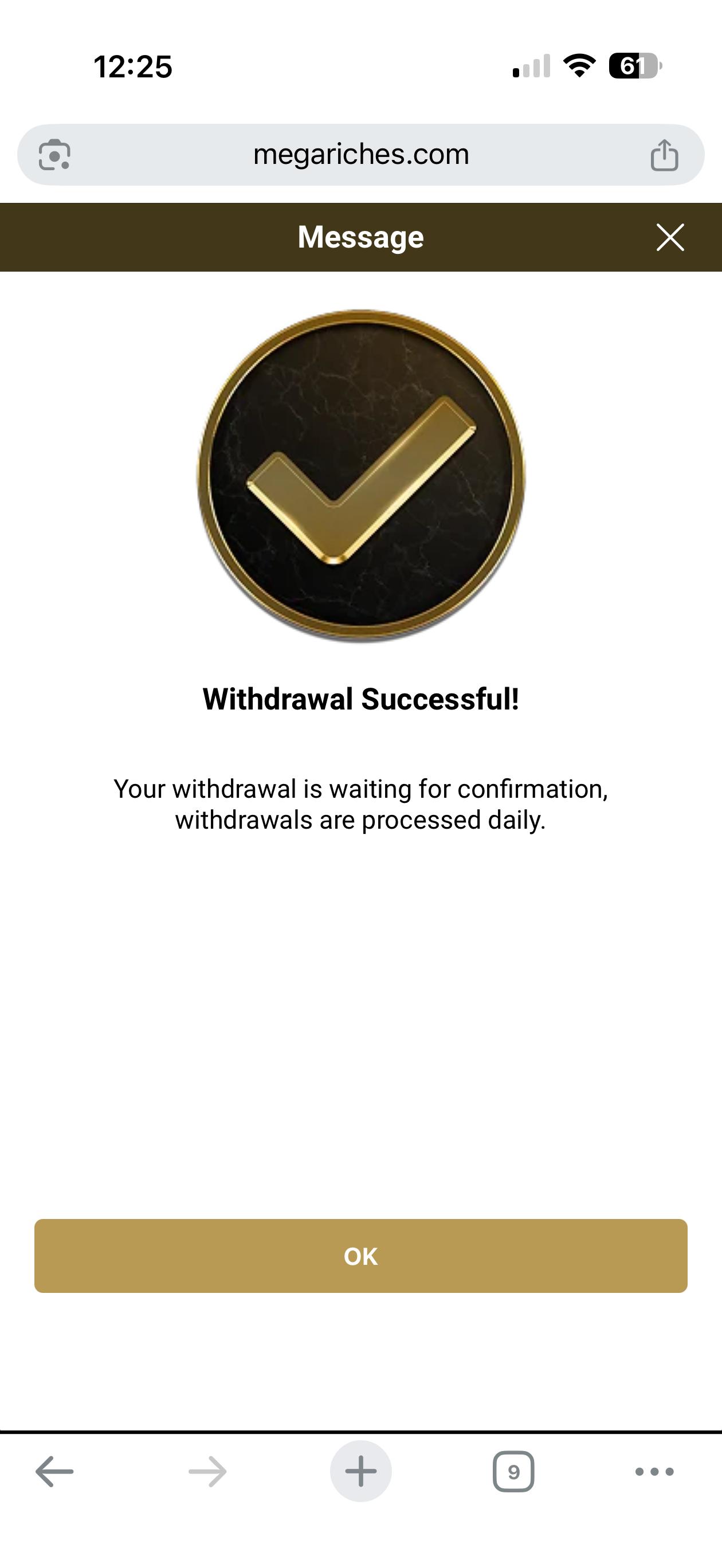 mega riches visa withdrawal test request