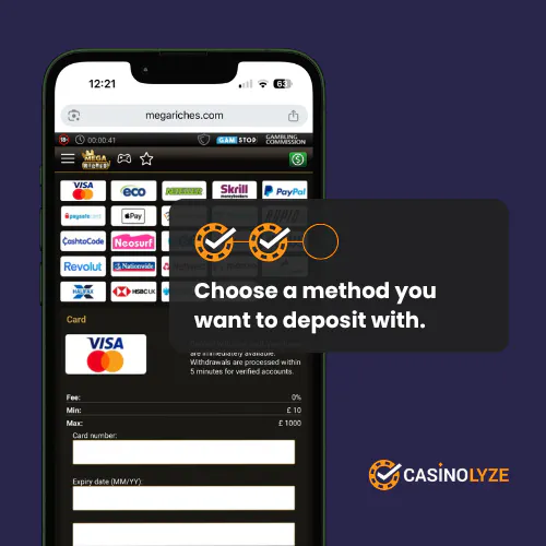 mega riches deposit process step 2