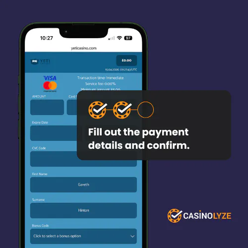yeti casino deposit process step 2