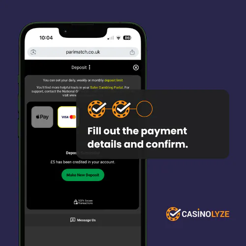 parimatch deposit process step 2
