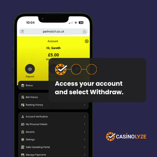 parimatch withdrawal process step 1