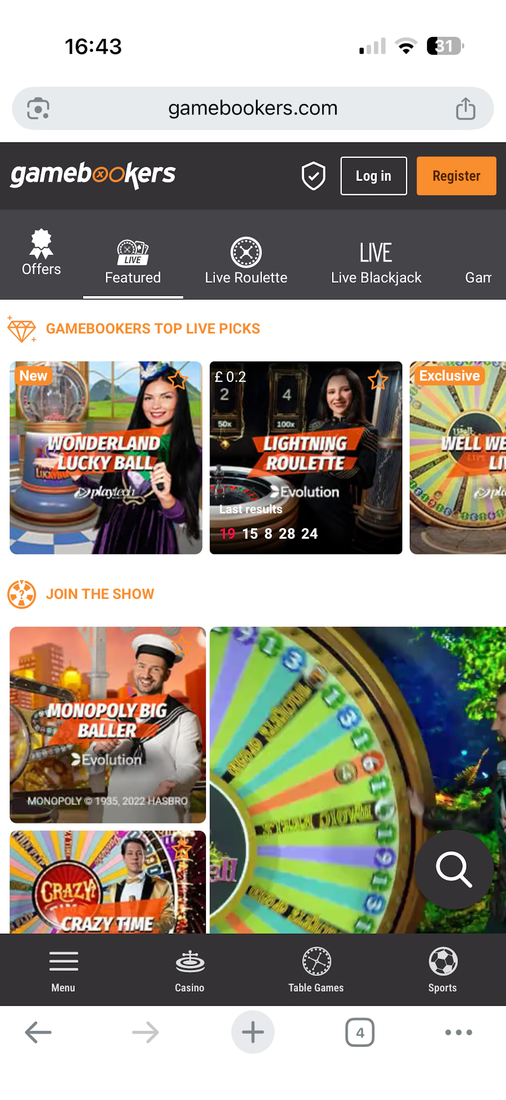 gamebookers-live-casino