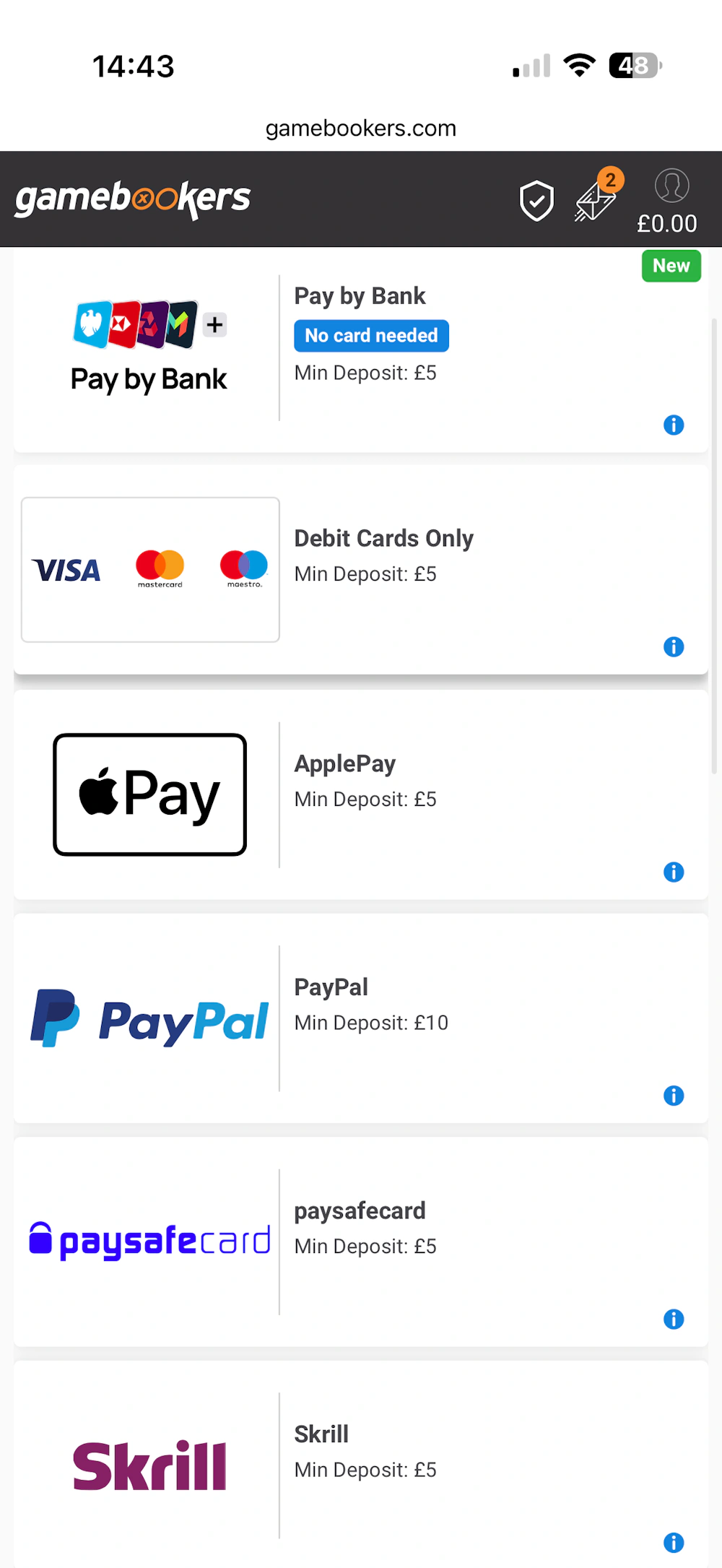 gamebookers-payment-methods