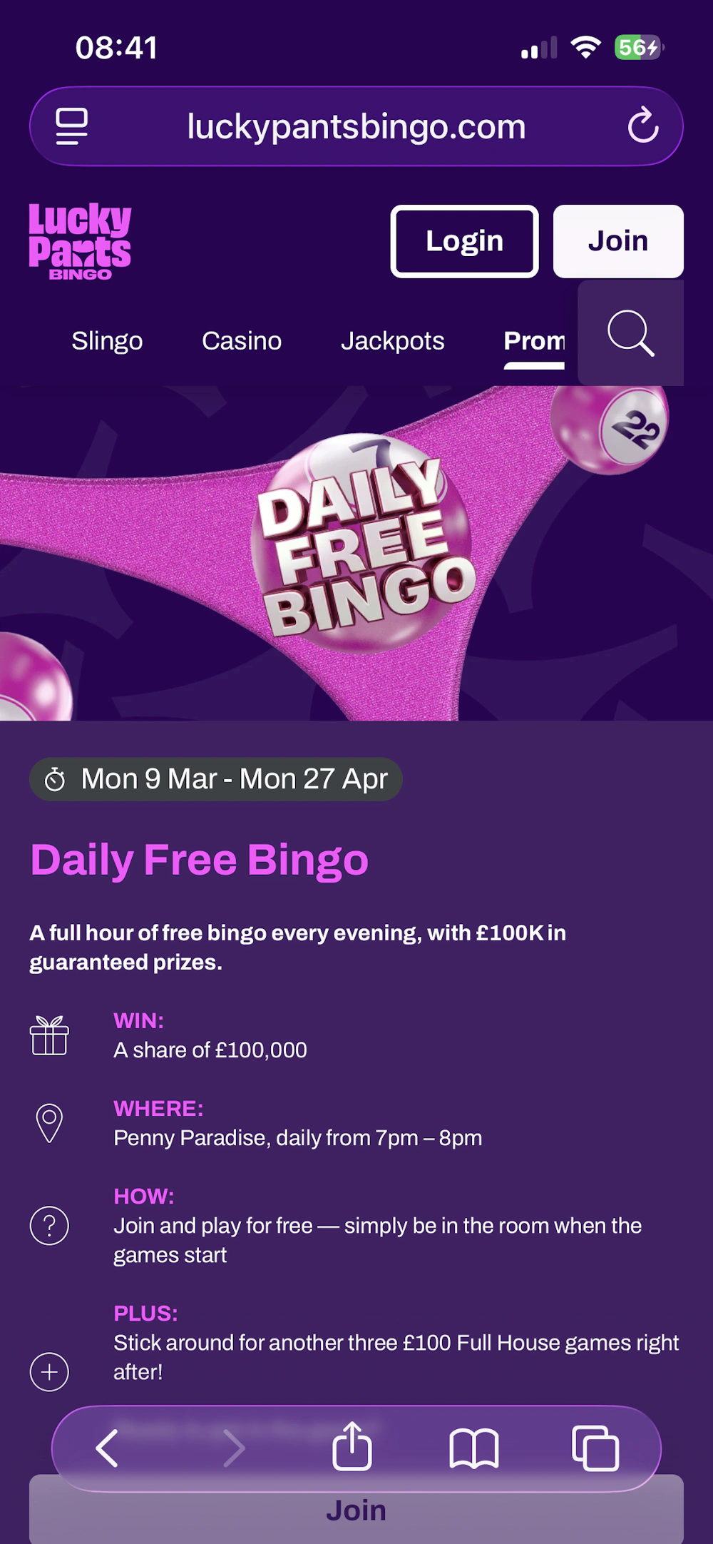 Lucky Pants Bingo Promo