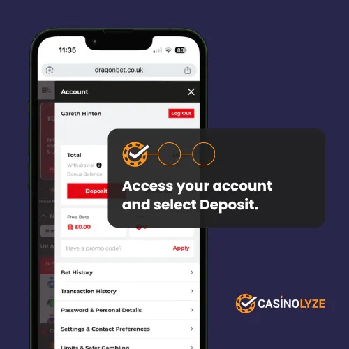 dragon bet deposit process step 1