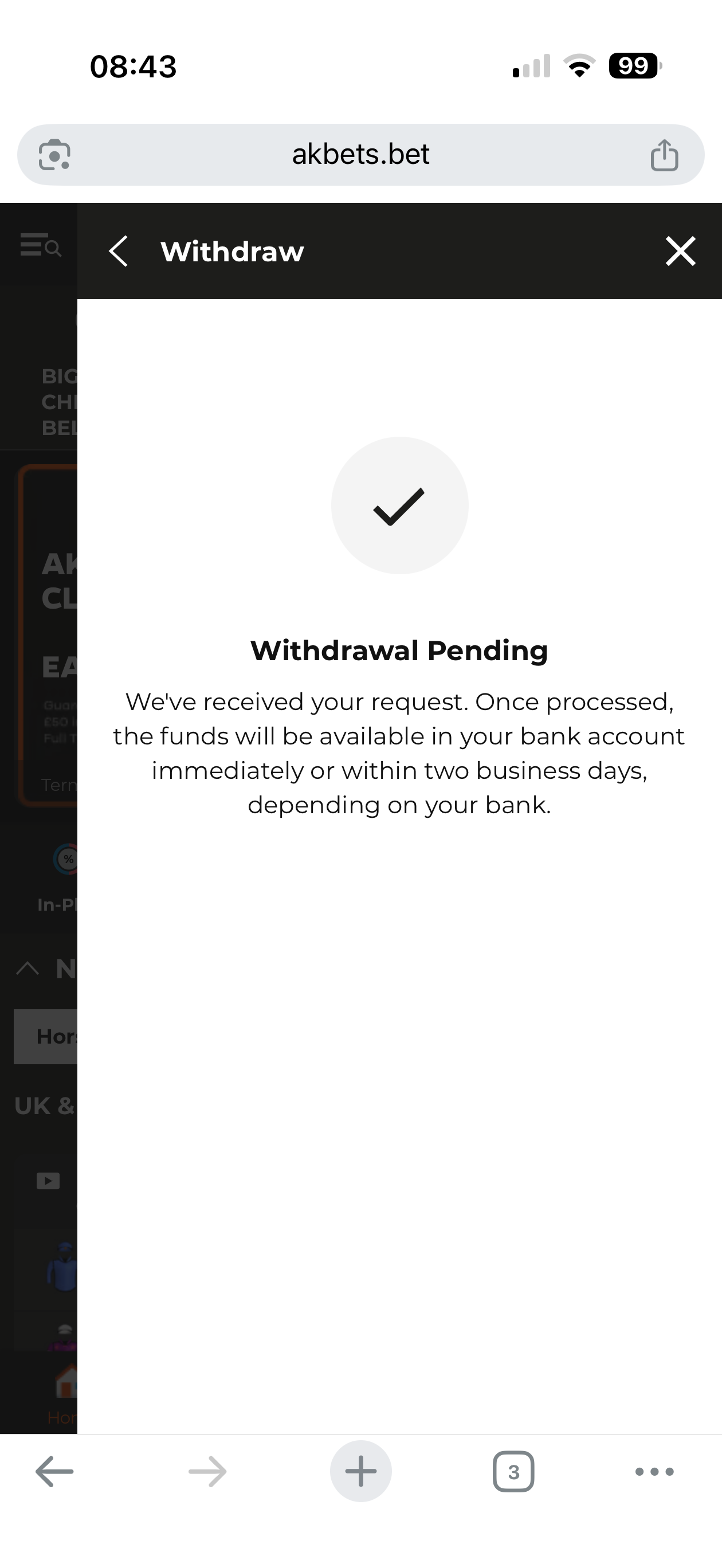 withdrawal time test request at akbets with visa 