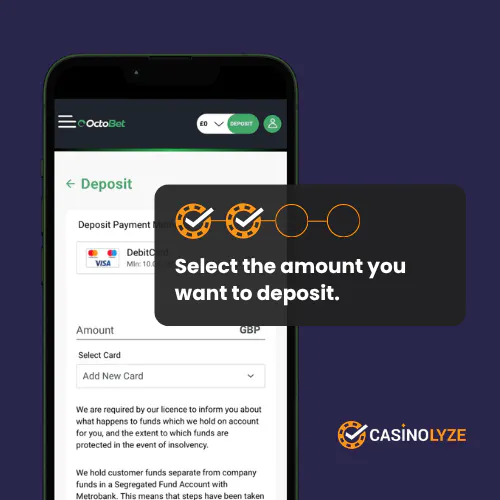 Entering the deposit amount at Octobet