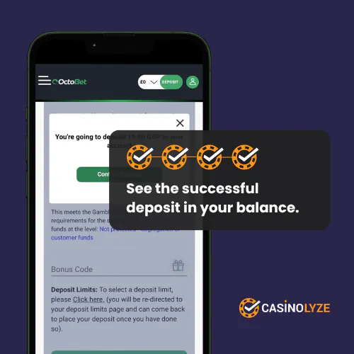 Confirming the deposit request at Octobet
