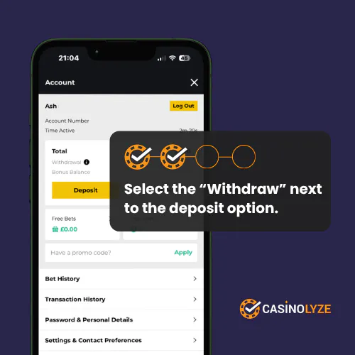 Selecting the “Withdraw” option at PricedUp