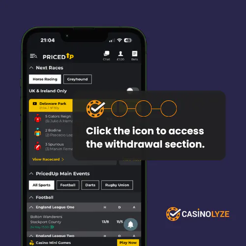 Opening the account section to access withdrawals