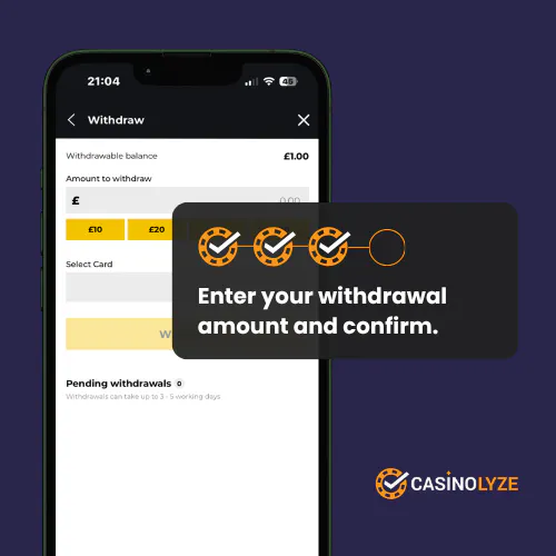 Entering a withdrawal amount at PricedUp casino
