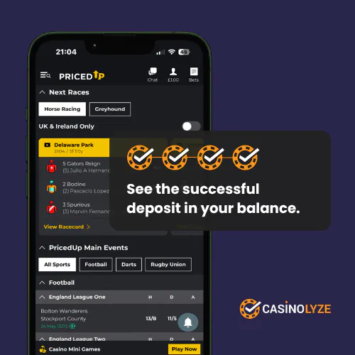 Confirming the payment to complete the PricedUp deposit