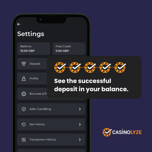 Successful deposit confirmation at Swifty Sports Casino