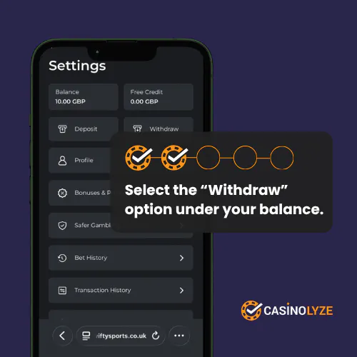 Selecting the “Withdraw” option at Swifty Sports Casino.´