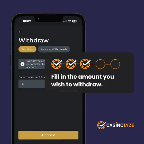 Entering the withdrawal amount at Swifty Sports Casino