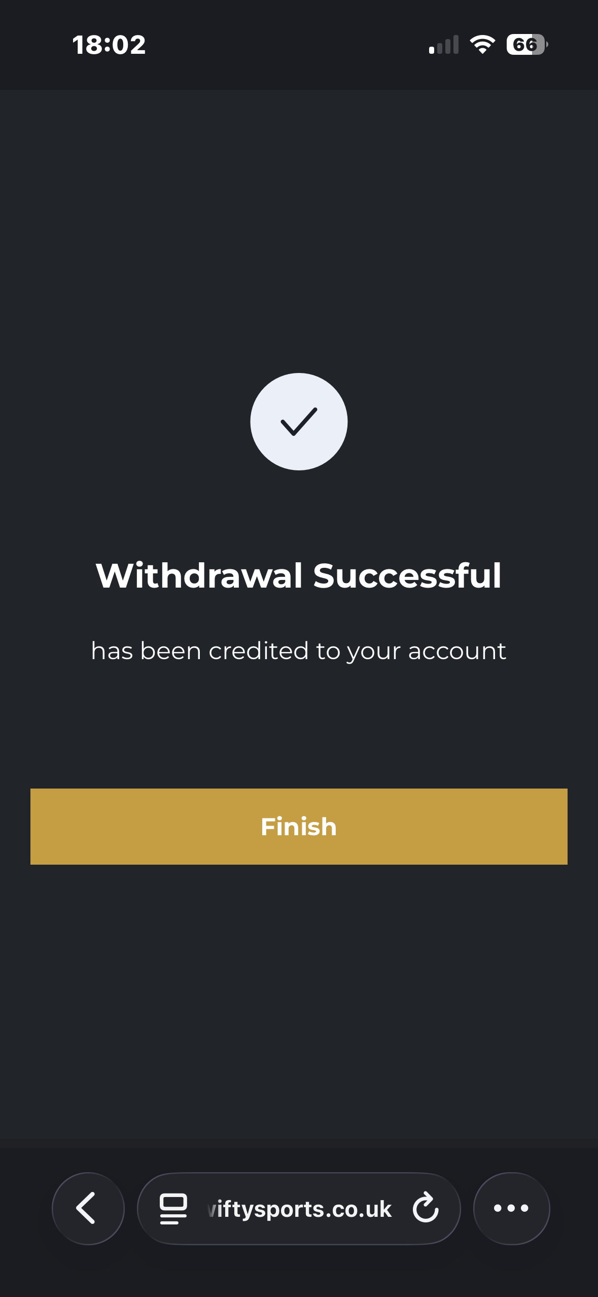 Visa withdrawal request during our Swifty Sports payout test