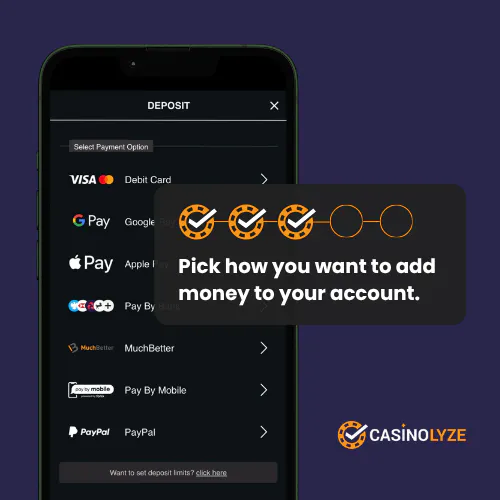 Selecting a deposit method at RightBet